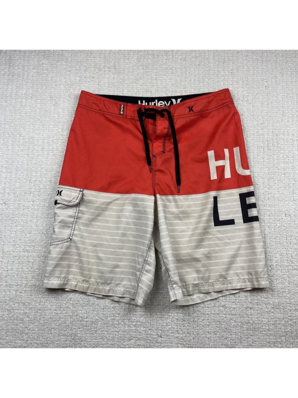 Y2K Hurley Board Shorts Men Red / Gray Striped Swim Trunks Surfer Skater Read